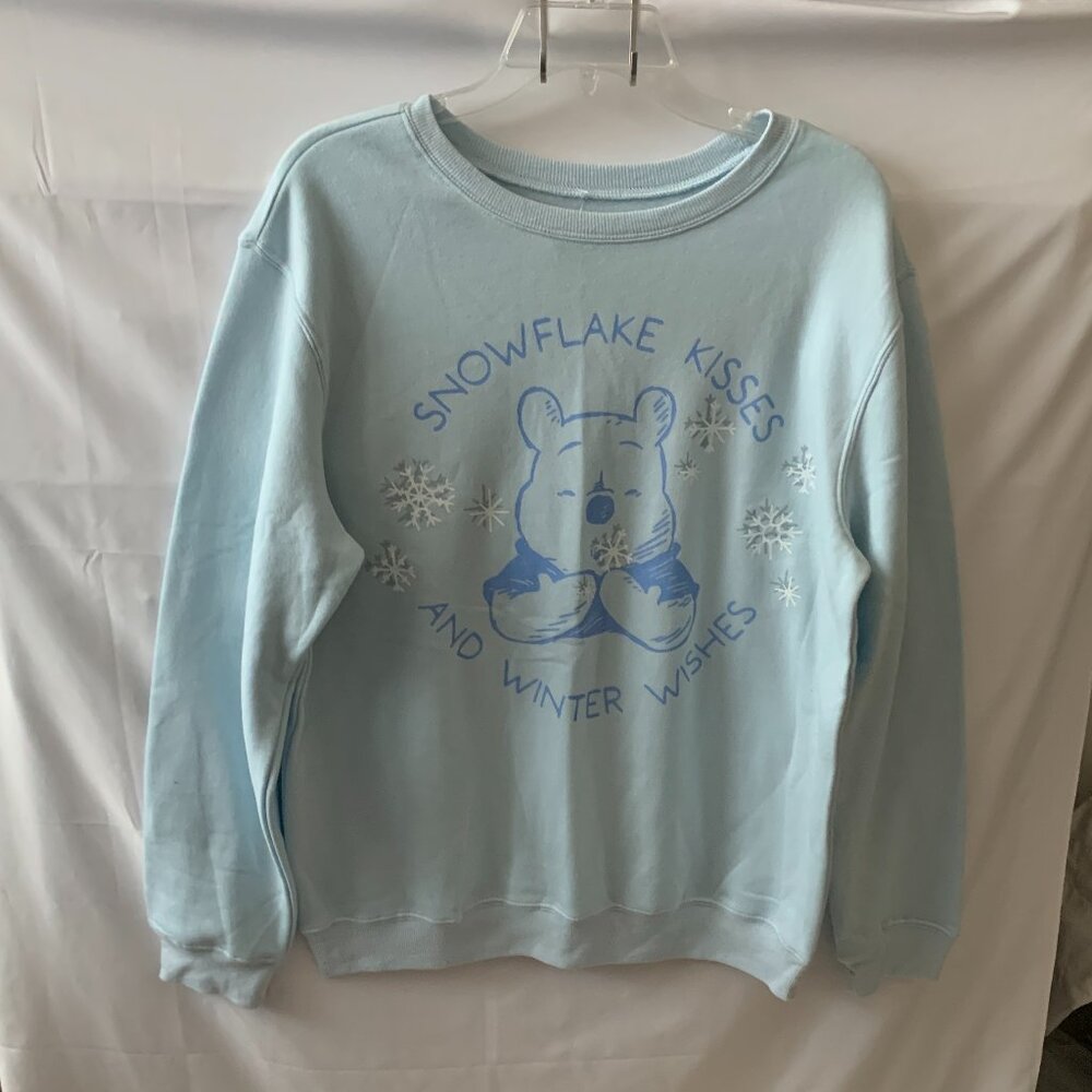 DISNEY Winnie the Pooh Snowflake Kisses & Winter Wishes Fleece Sweater Sz LARGE